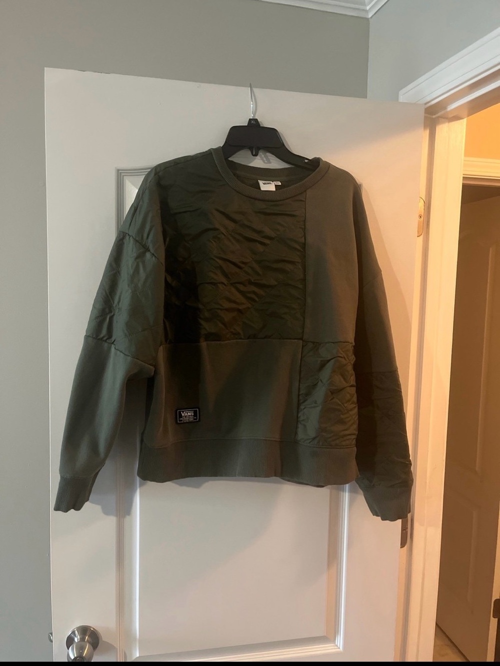 Vans Olive Green Quilted Panel Crewneck Sweatshirt!